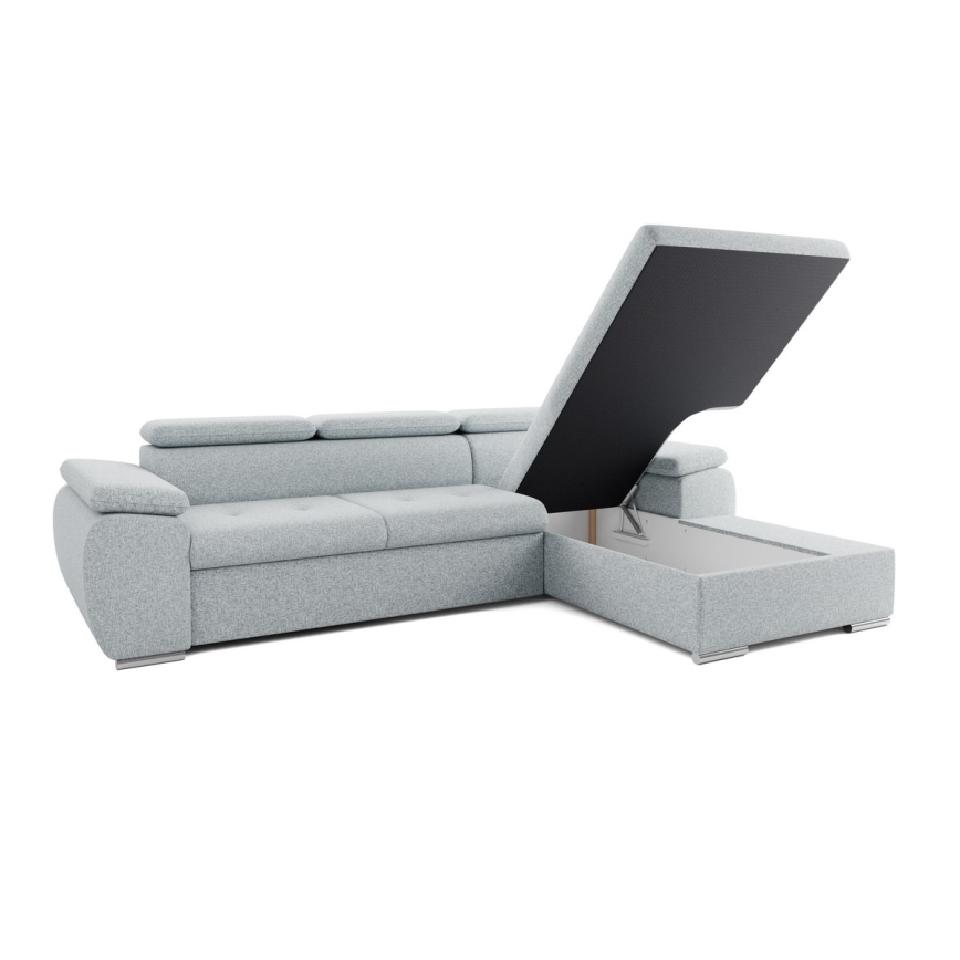 L-shaped folding corner lounge suite with a storage space PADUA grey right