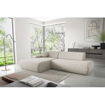 L-shaped folding corner lounge suite with a storage space PRATO left beige