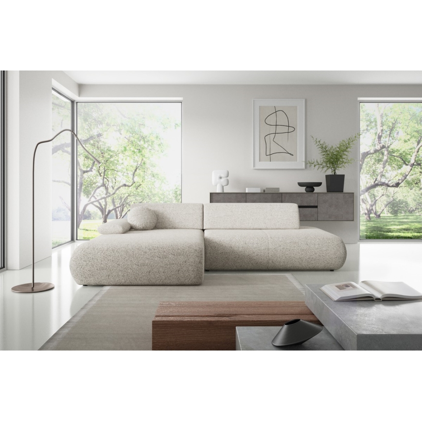 L-shaped folding corner lounge suite with a storage space PRATO left beige