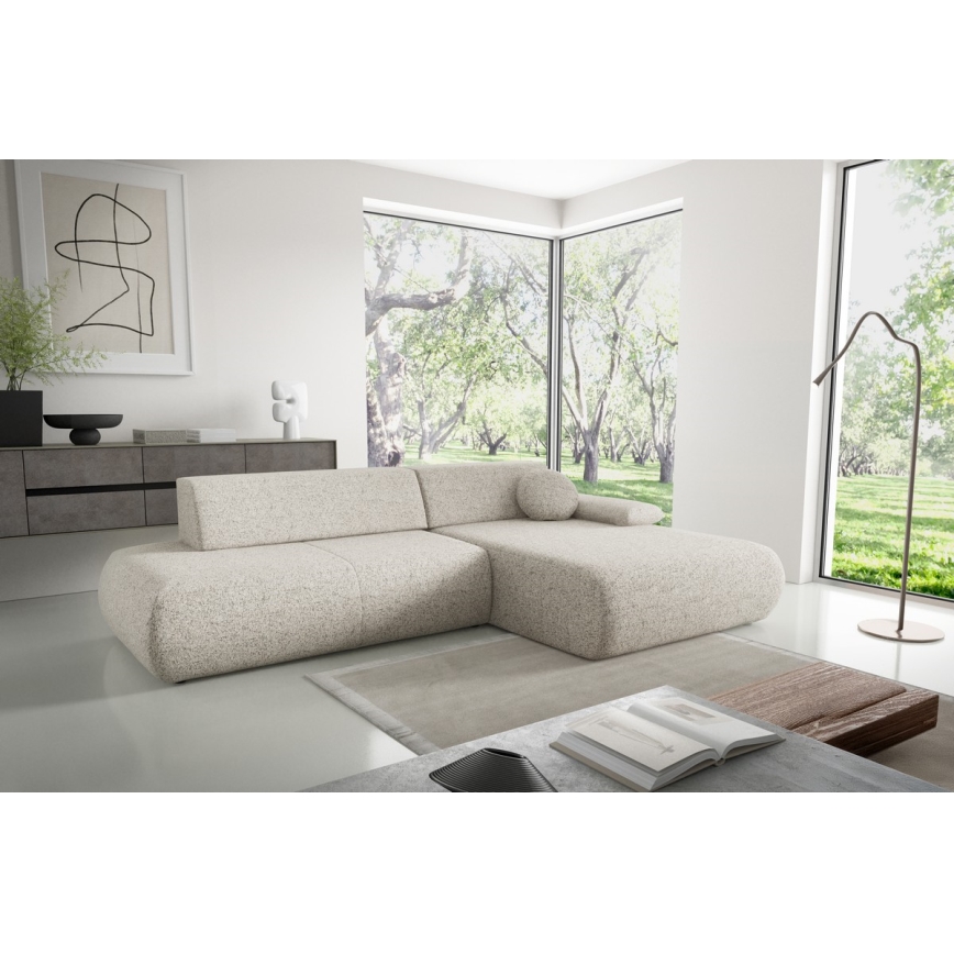 L-shaped folding corner lounge suite with a storage space PRATO right beige