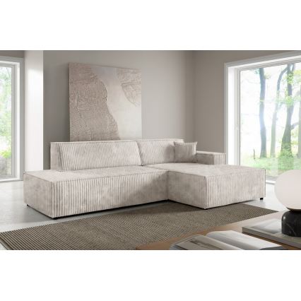 L-shaped folding corner lounge suite with a storage space TERAMO right beige