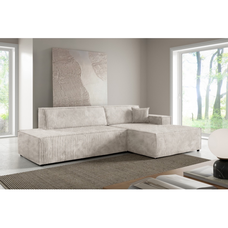 L-shaped folding corner lounge suite with a storage space TERAMO right beige