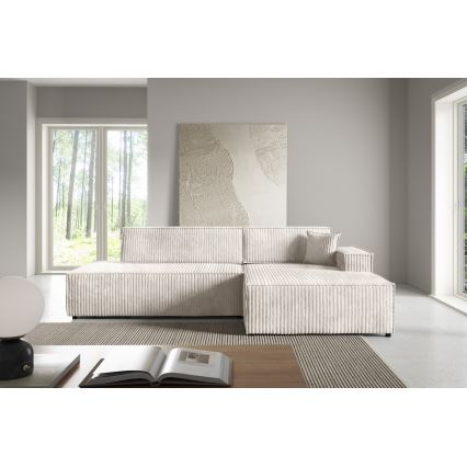 L-shaped folding corner lounge suite with a storage space TERAMO right beige