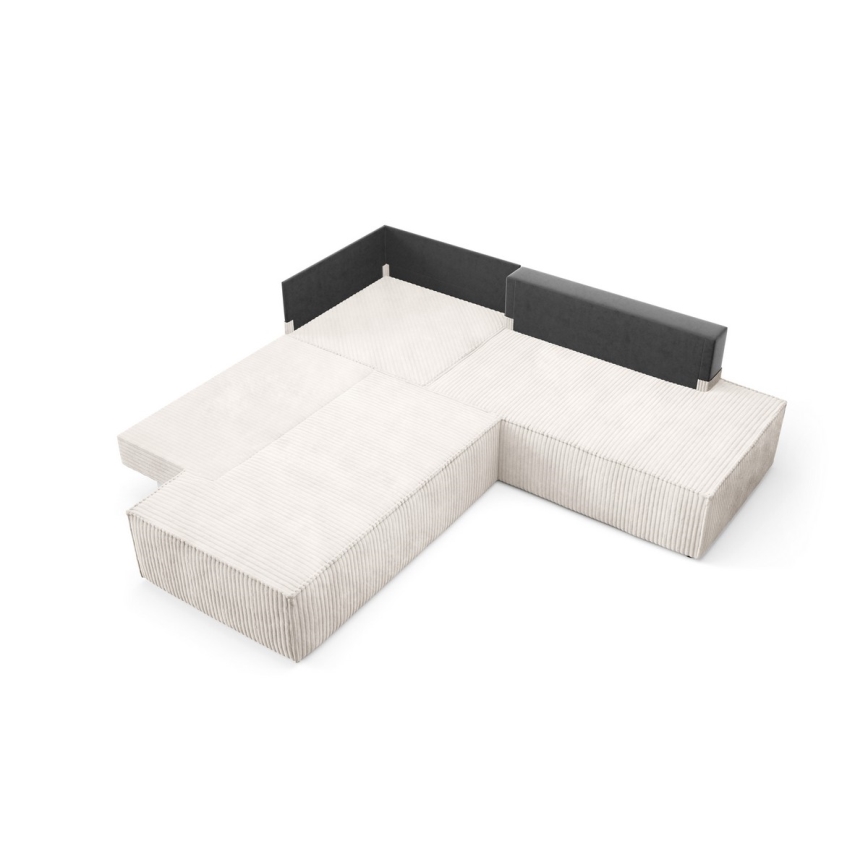 L-shaped folding corner lounge suite with a storage space TERAMO right beige
