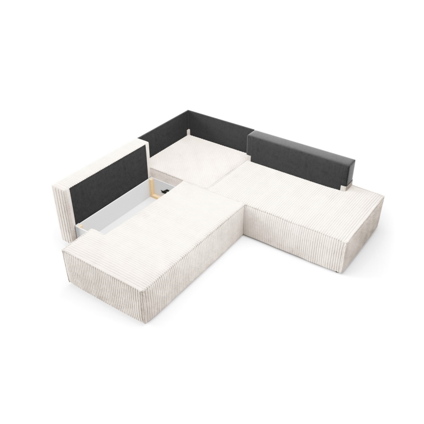 L-shaped folding corner lounge suite with a storage space TERAMO right beige
