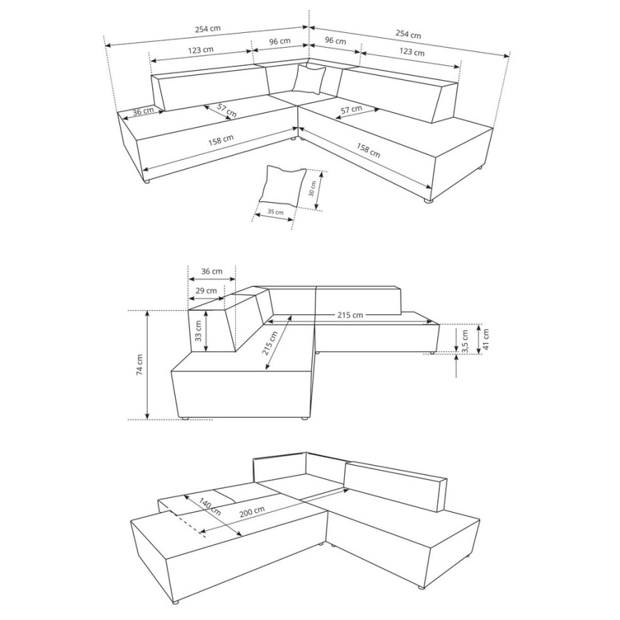 L-shaped folding corner lounge suite with a storage space TERAMO right beige