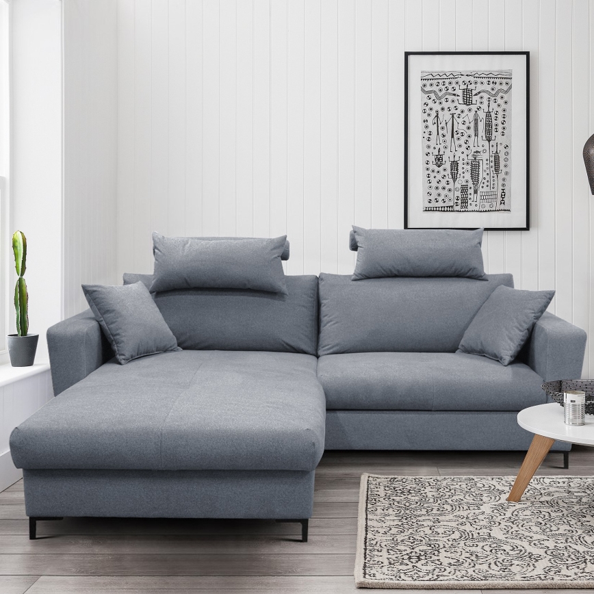L-shaped HORTA left-hand corner sofa bed with storage, dark gray