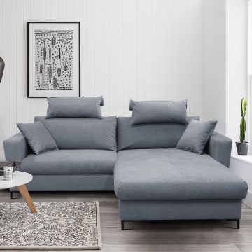 L-shaped HORTA right-hand corner sofa bed with storage, dark grey
