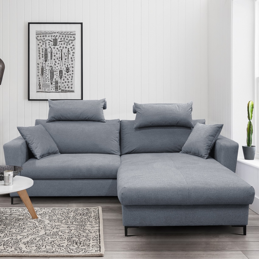 L-shaped HORTA right-hand corner sofa bed with storage, dark grey