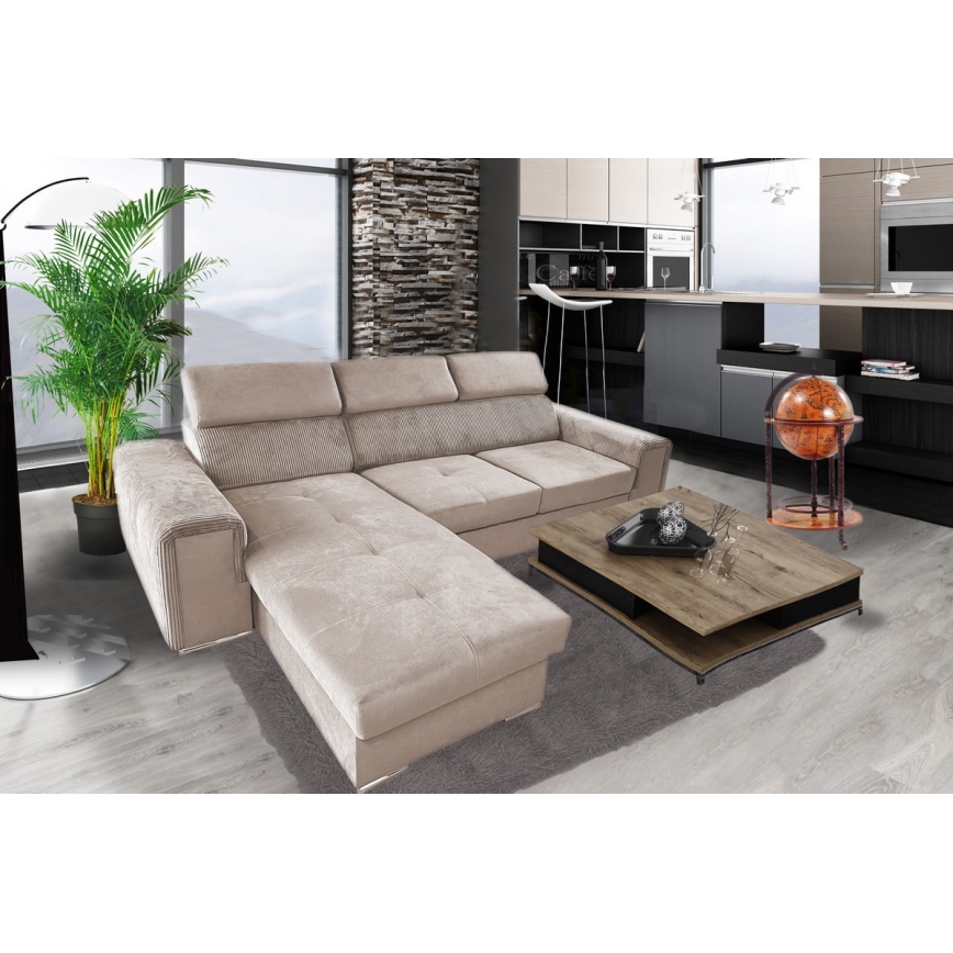 L-shaped universal corner folding lounge suite with a storage space SALVADA beige