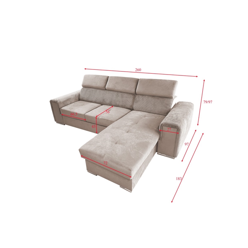 L-shaped universal corner folding lounge suite with a storage space SALVADA beige
