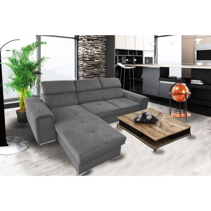 L-shaped universal corner folding lounge suite with a storage space SALVADA dark grey