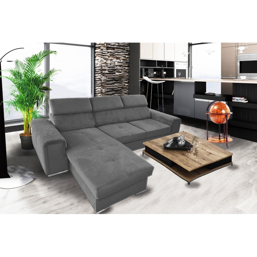 L-shaped universal corner folding lounge suite with a storage space SALVADA dark grey