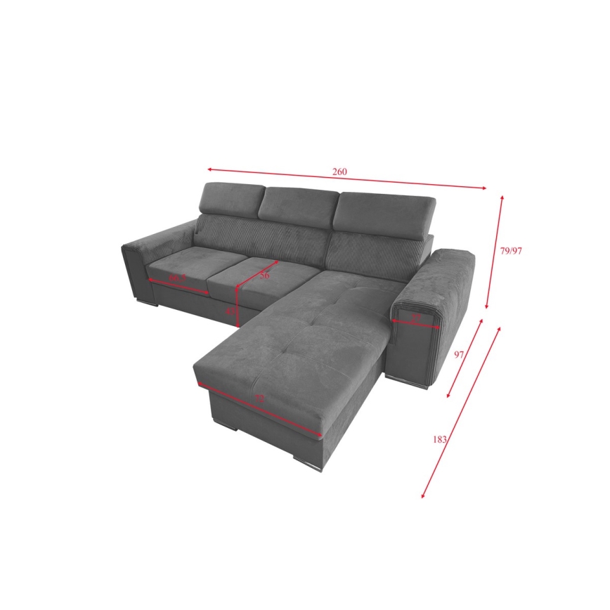 L-shaped universal corner folding lounge suite with a storage space SALVADA dark grey