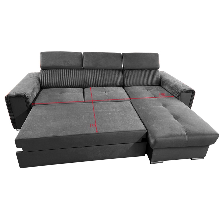 L-shaped universal corner folding lounge suite with a storage space SALVADA dark grey