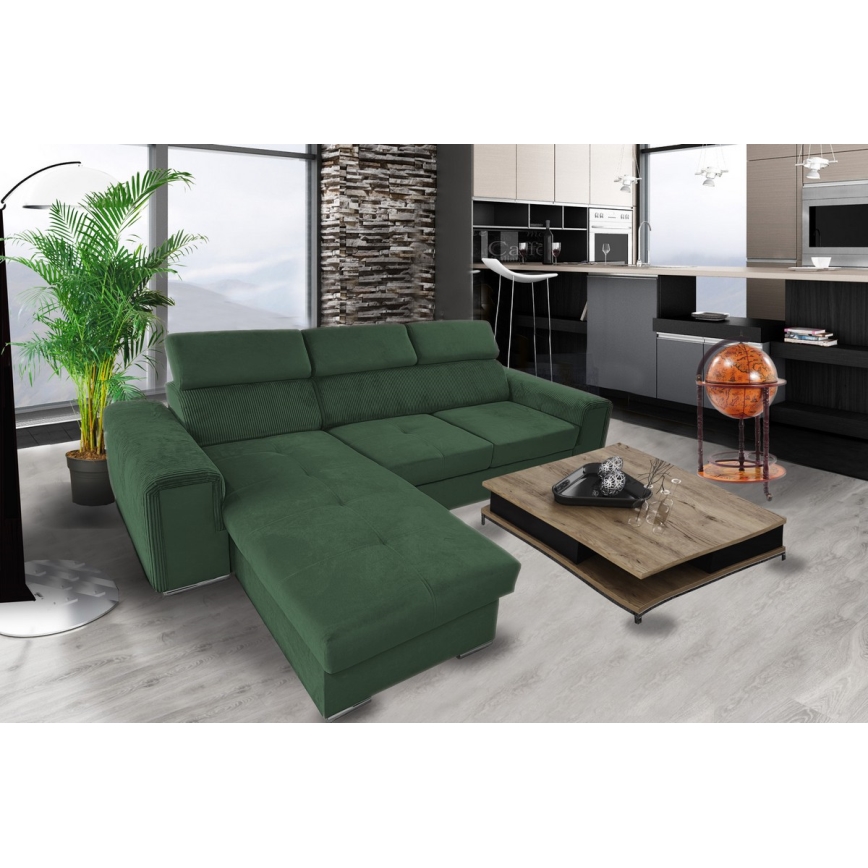 L-shaped universal corner folding lounge suite with a storage space SALVADA green