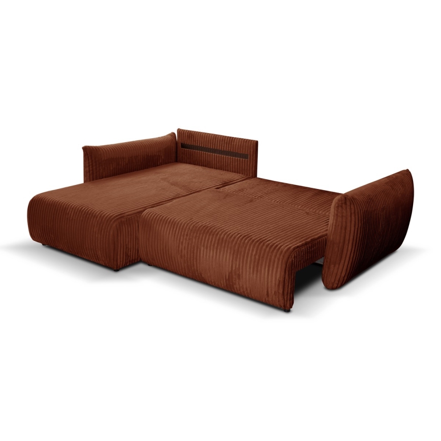 L-shaped universal folding corner lounge suite with a storage space FRIDA brown