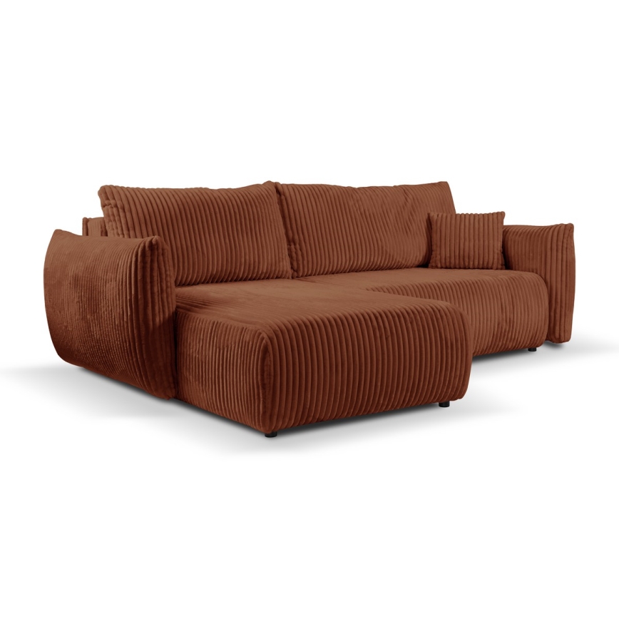 L-shaped universal folding corner lounge suite with a storage space FRIDA brown