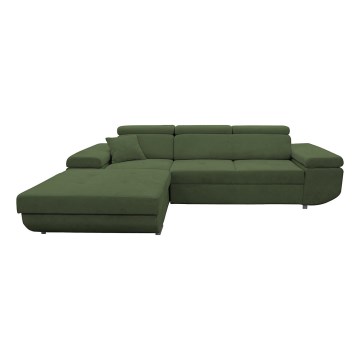 L-shaped upholstered folding corner lounge suite CASTELO left green