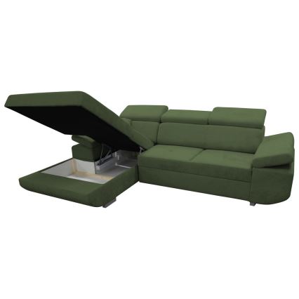 L-shaped upholstered folding corner lounge suite CASTELO left green