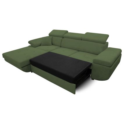 L-shaped upholstered folding corner lounge suite CASTELO left green