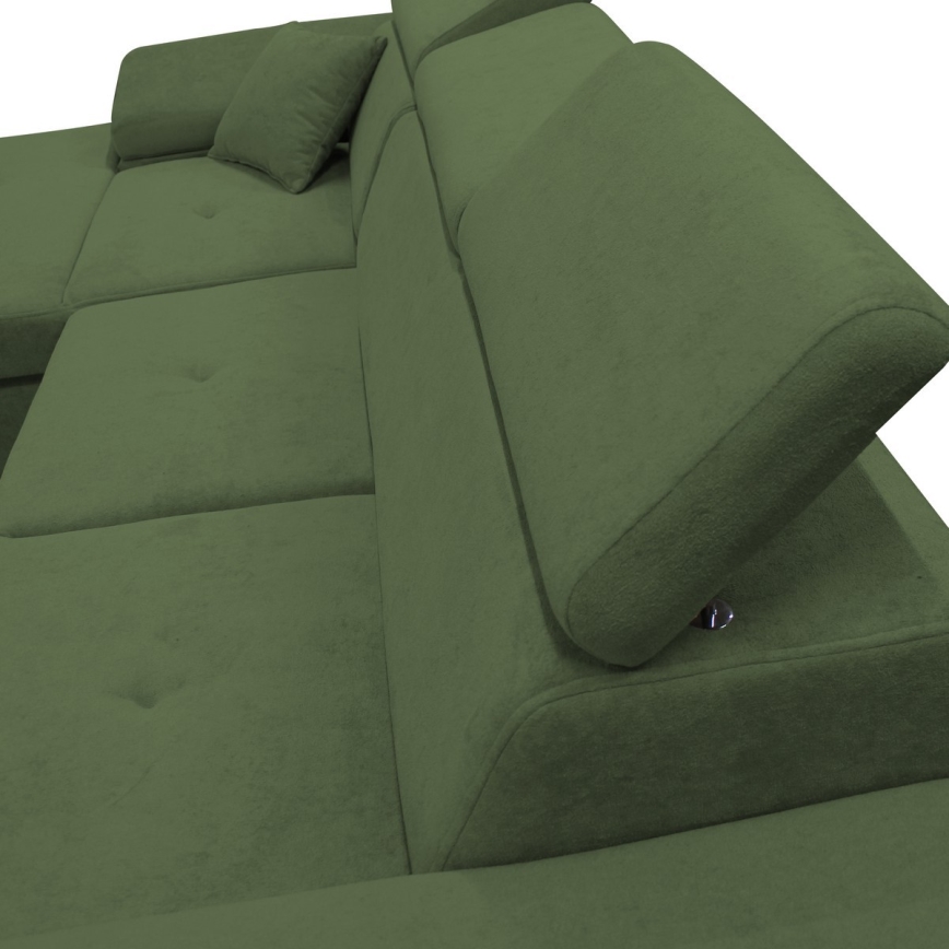 L-shaped upholstered folding corner lounge suite CASTELO left green
