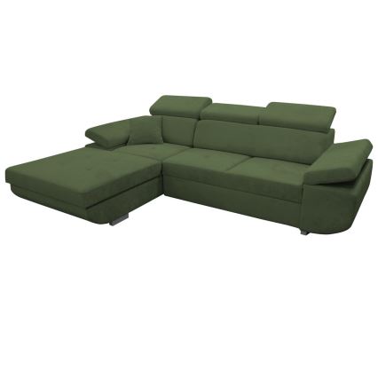 L-shaped upholstered folding corner lounge suite CASTELO left green