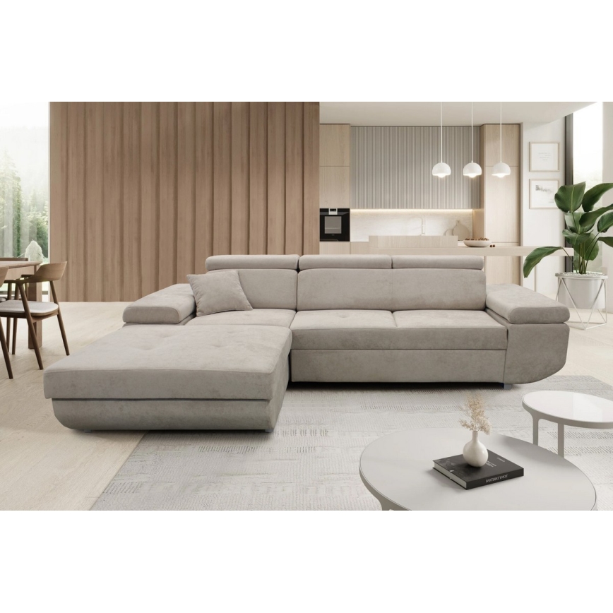 L-shaped upholstered folding corner lounge suite CASTELO left grey