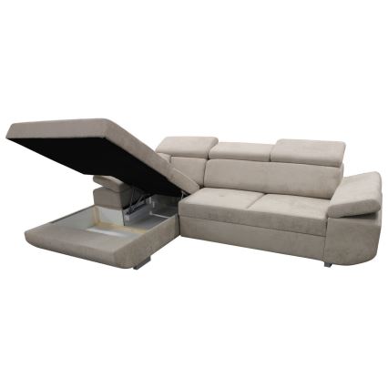 L-shaped upholstered folding corner lounge suite CASTELO left grey