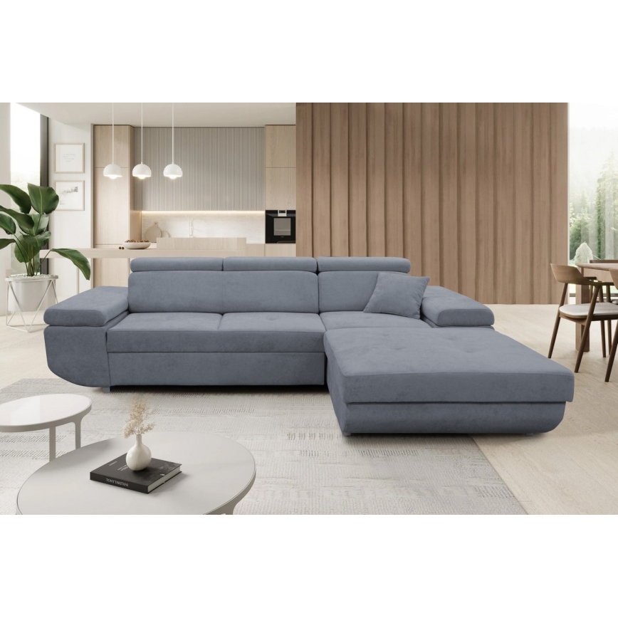 L-shaped upholstered folding corner lounge suite CASTELO right dark grey