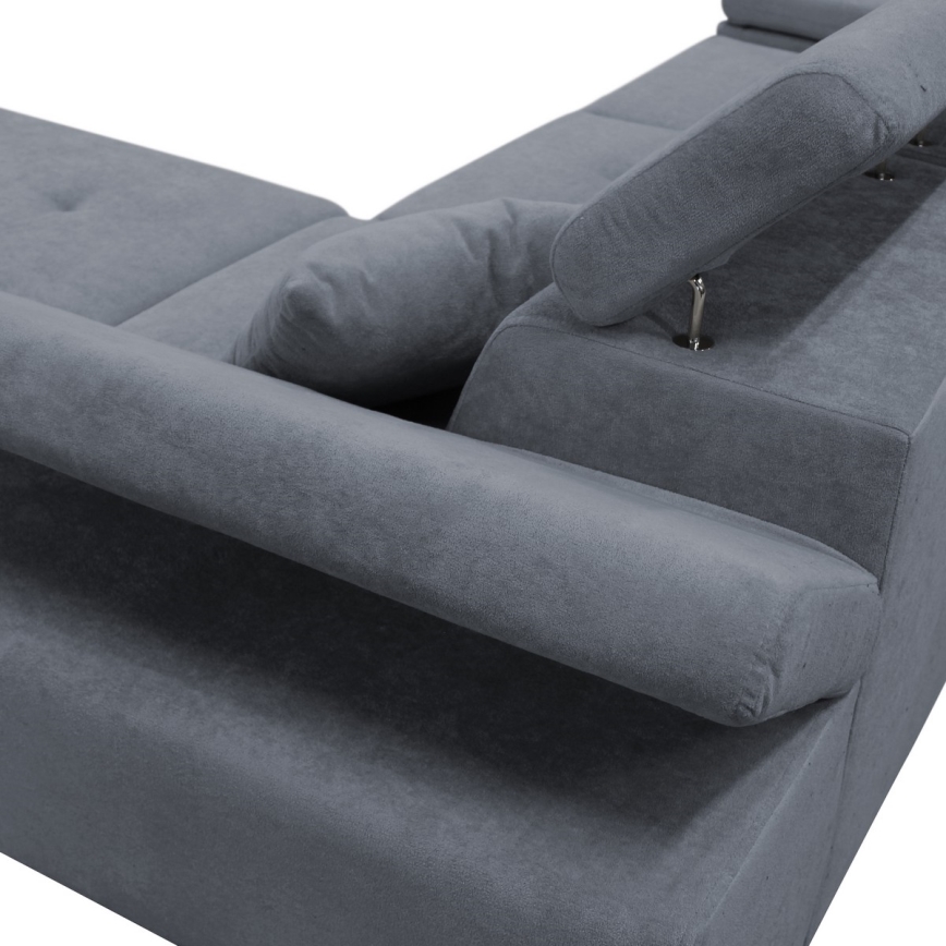 L-shaped upholstered folding corner lounge suite CASTELO right dark grey
