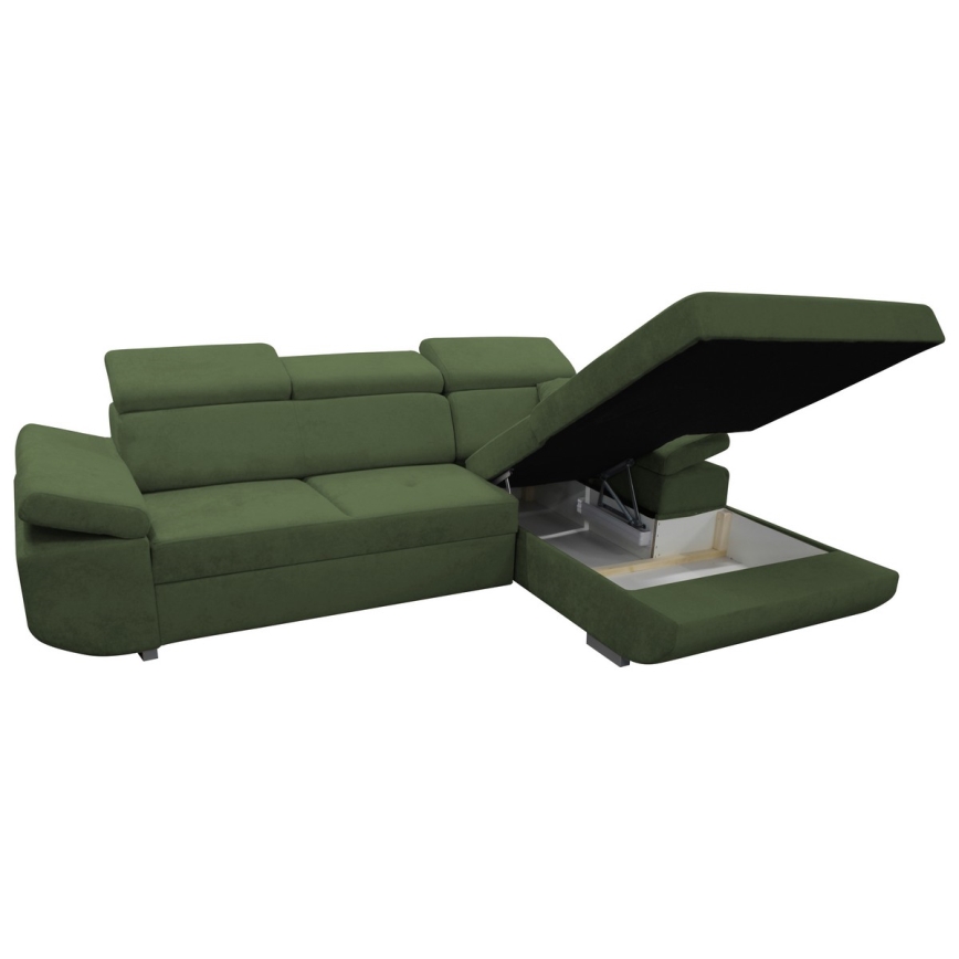 L-shaped upholstered folding corner lounge suite CASTELO right green