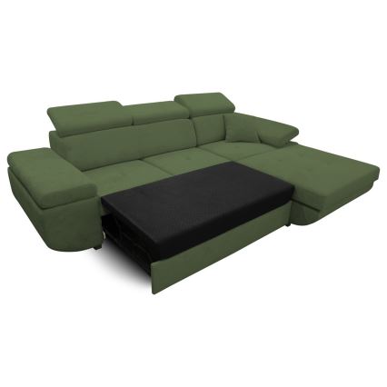 L-shaped upholstered folding corner lounge suite CASTELO right green
