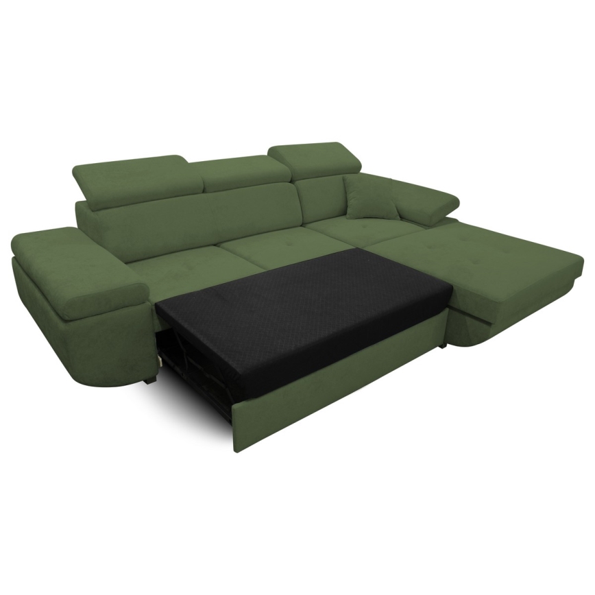 L-shaped upholstered folding corner lounge suite CASTELO right green