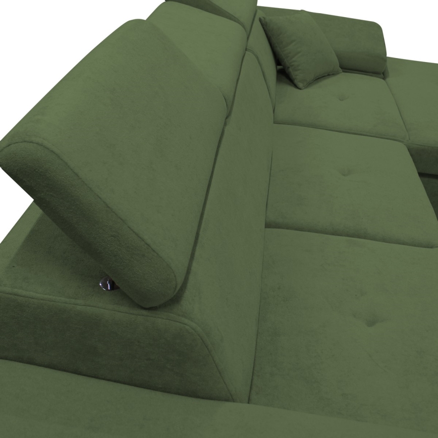 L-shaped upholstered folding corner lounge suite CASTELO right green