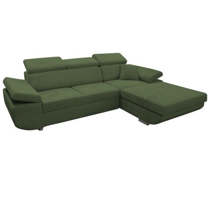 L-shaped upholstered folding corner lounge suite CASTELO right green