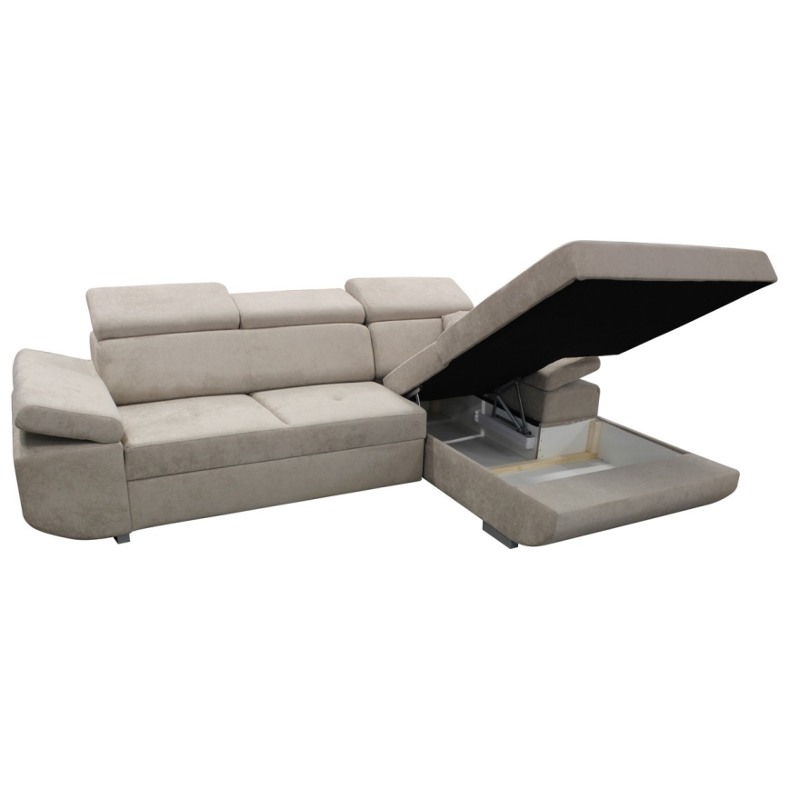 L-shaped upholstered folding corner lounge suite CASTELO right grey