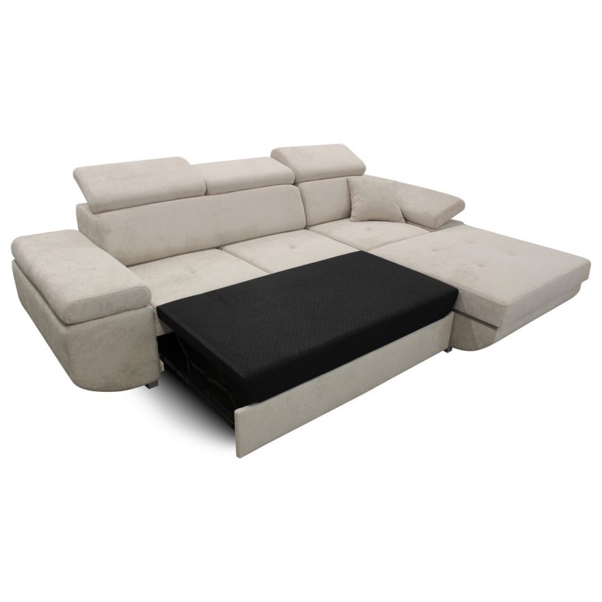 L-shaped upholstered folding corner lounge suite CASTELO right grey
