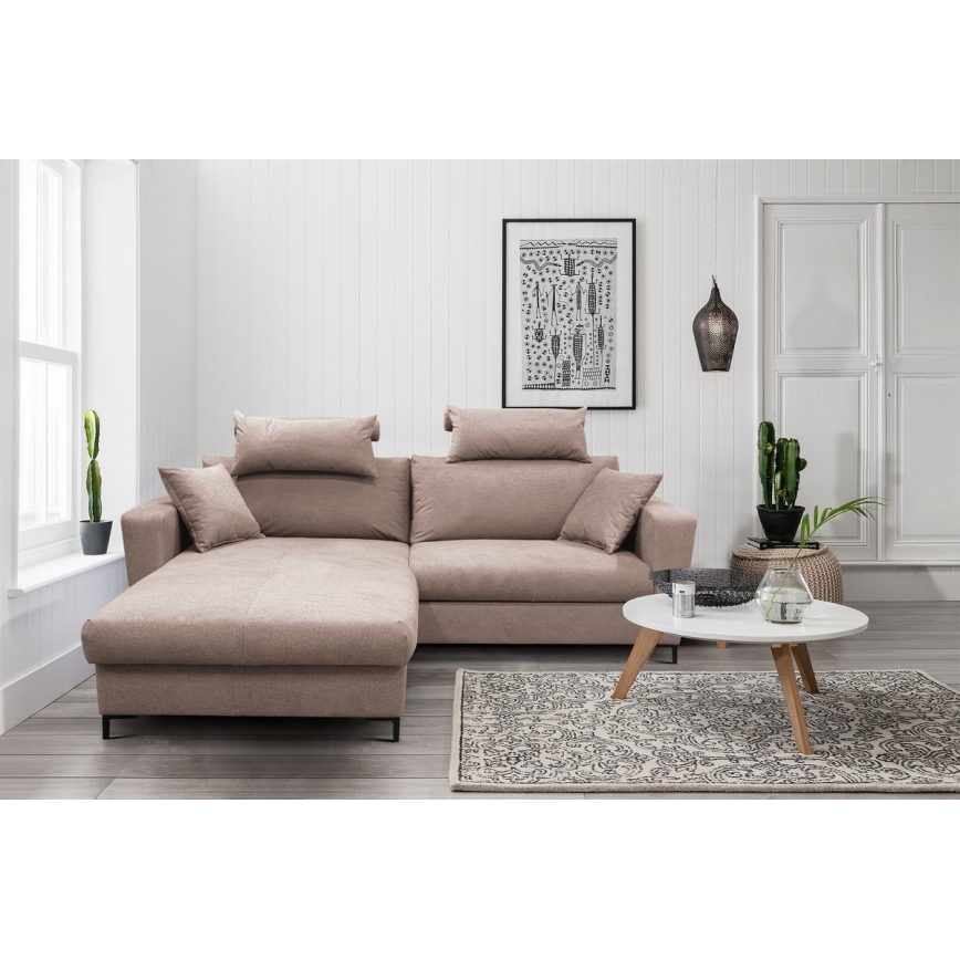 L-shaped upholstered folding corner lounge suite HORTA left brown