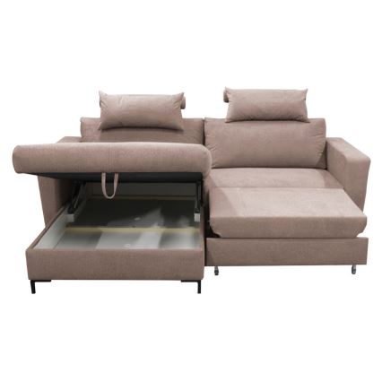 L-shaped upholstered folding corner lounge suite HORTA left brown