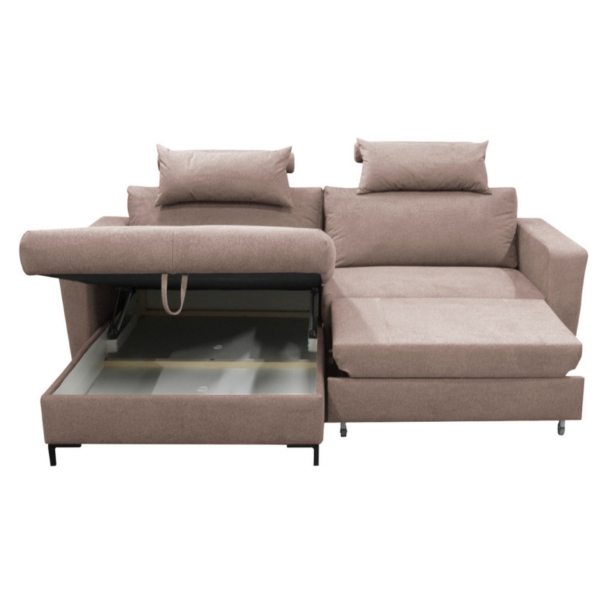 L-shaped upholstered folding corner lounge suite HORTA left brown