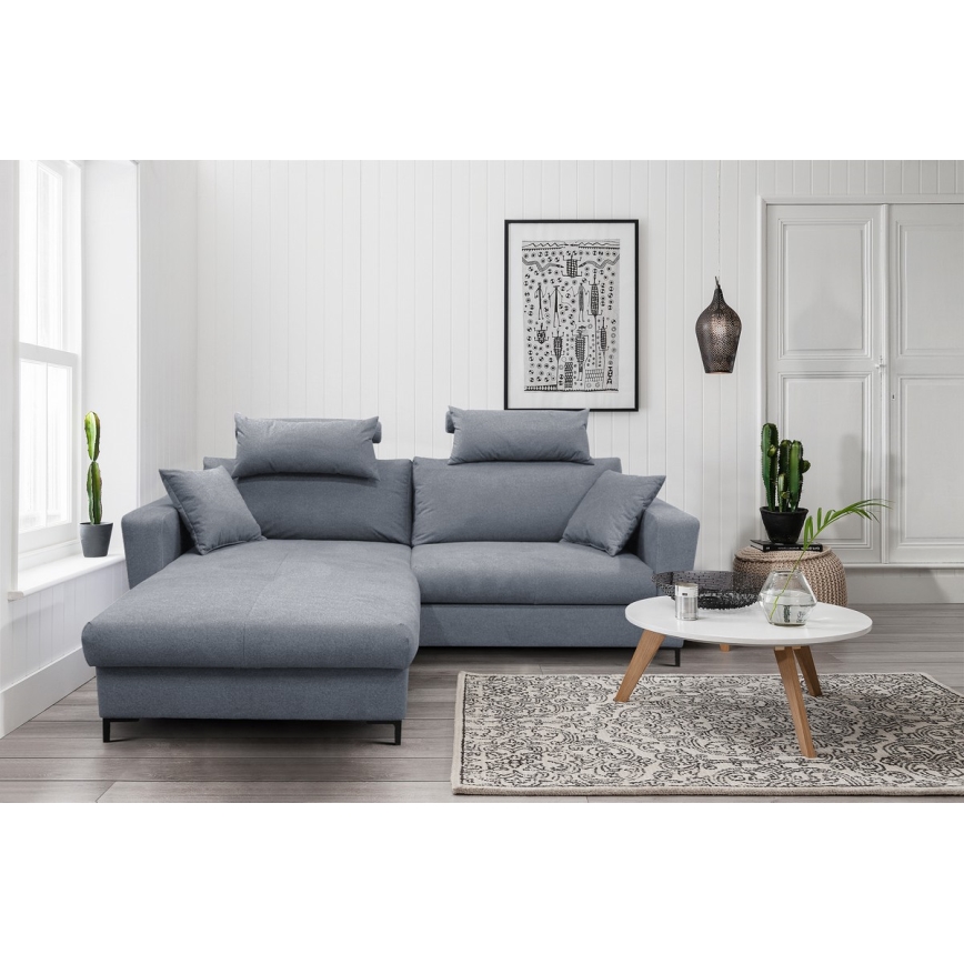 L-shaped upholstered folding corner lounge suite HORTA left dark grey