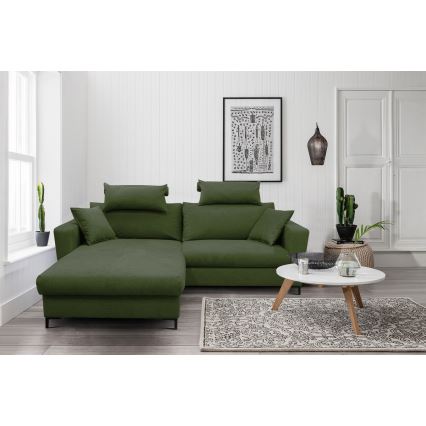 L-shaped upholstered folding corner lounge suite HORTA left green