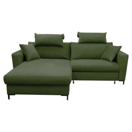 L-shaped upholstered folding corner lounge suite HORTA left green