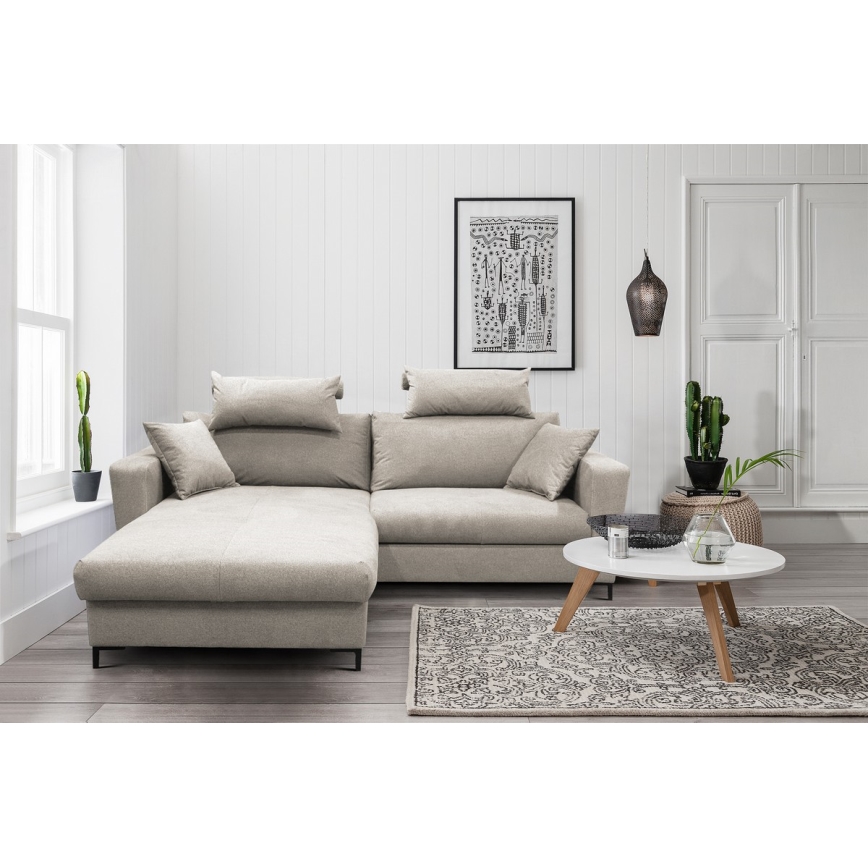 L-shaped upholstered folding corner lounge suite HORTA left grey