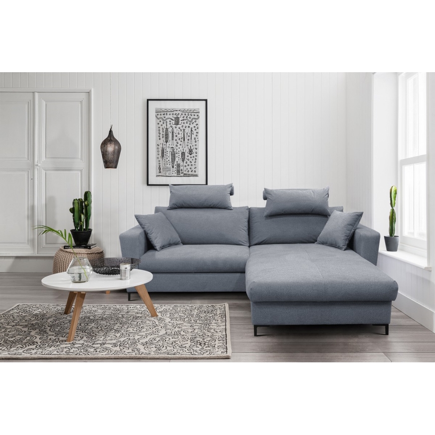 L-shaped upholstered folding corner lounge suite HORTA right dark grey