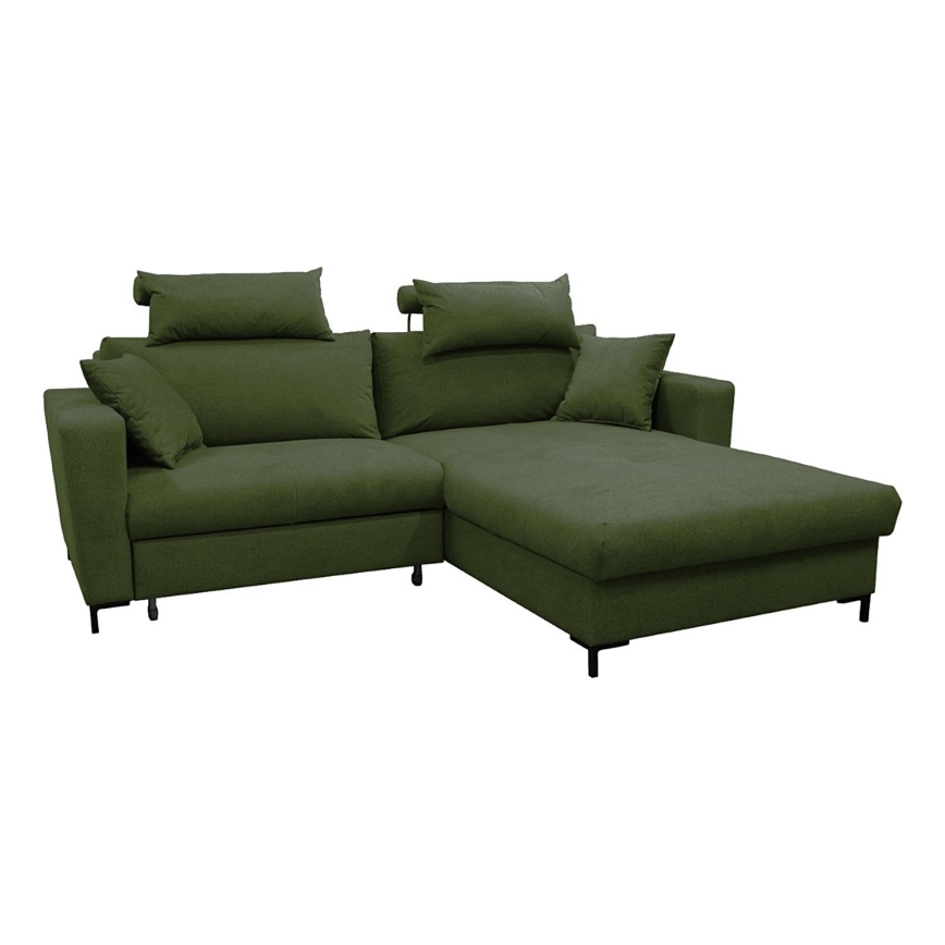 L-shaped upholstered folding corner lounge suite HORTA right green