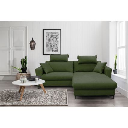 L-shaped upholstered folding corner lounge suite HORTA right green