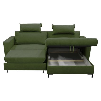 L-shaped upholstered folding corner lounge suite HORTA right green