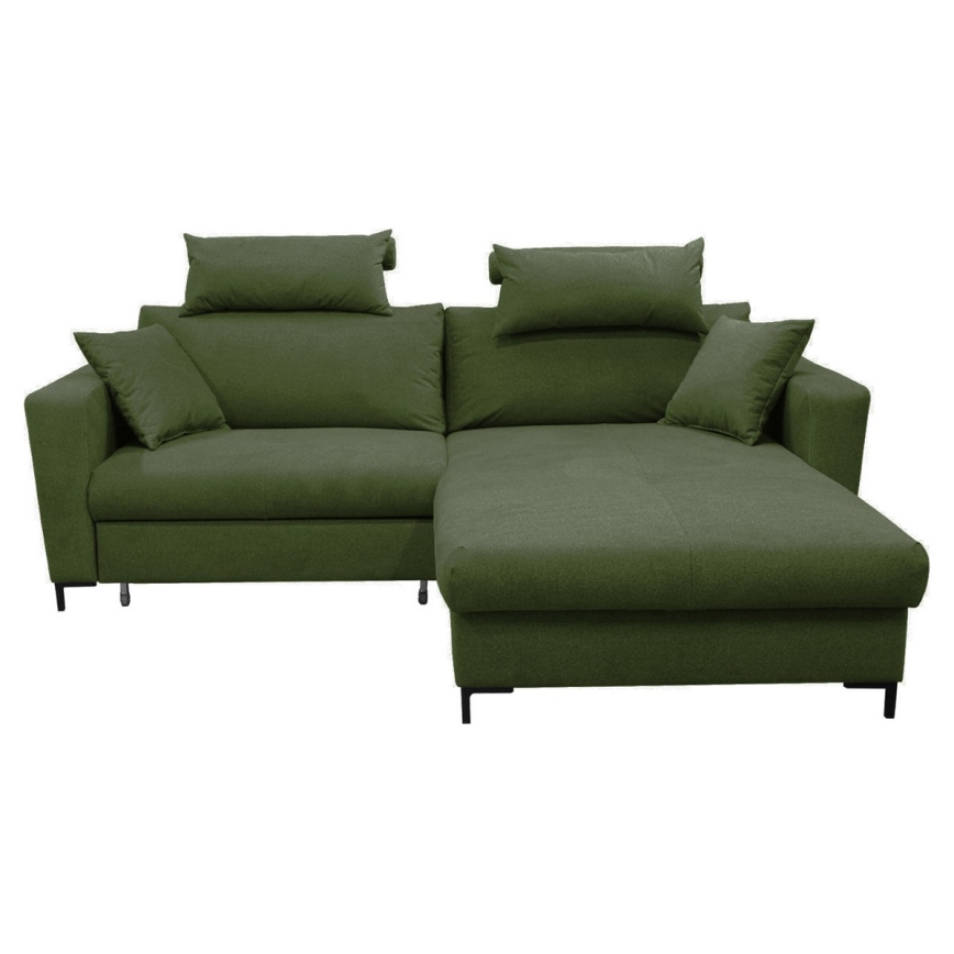 L-shaped upholstered folding corner lounge suite HORTA right green